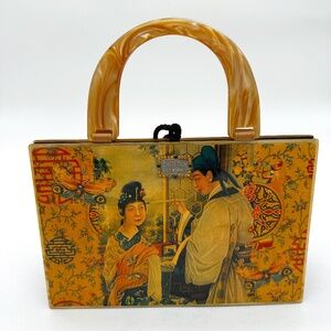 Vintage Stella Page LA Designer Purse Asian Beauty Motif Hand Crafted Decoupage